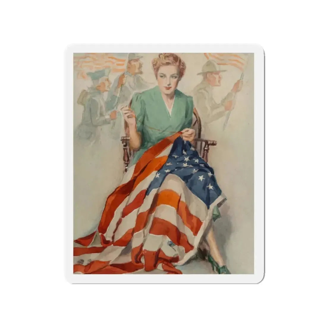 Needlework, poster illustration (1), circa 1940 (Magazine Illustration) Refrigerator Magnet 2 Inch - The Sticker Space