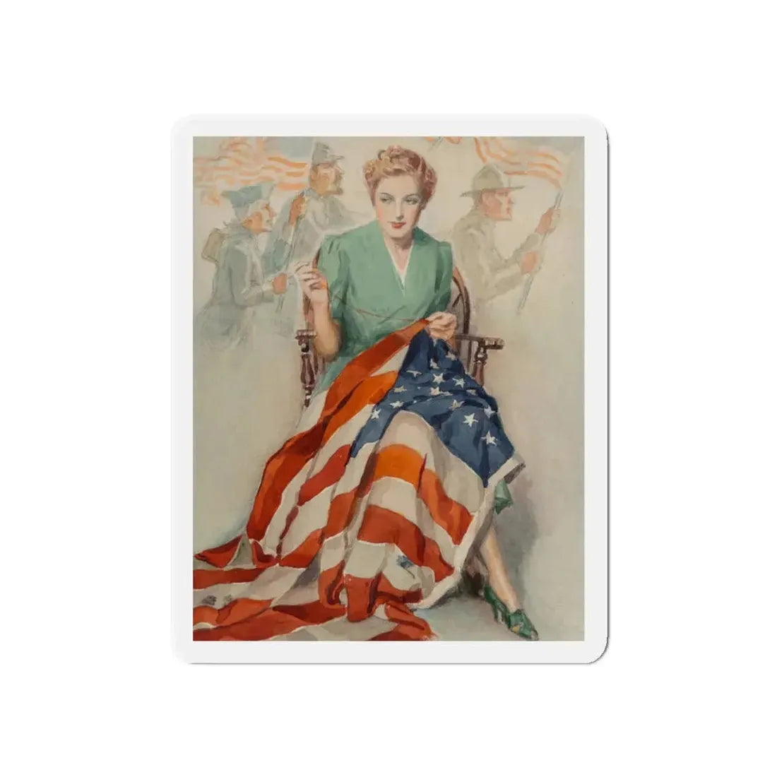 Needlework, poster illustration (1), circa 1940 (Magazine Illustration) Refrigerator Magnet 5 Inch - The Sticker Space