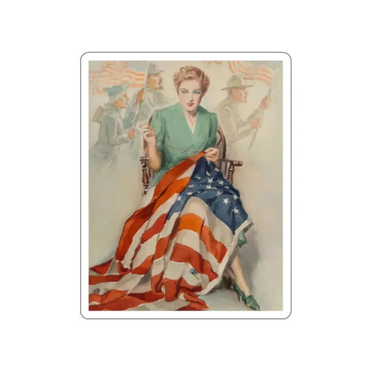 Needlework, poster illustration (1), circa 1940 (Magazine Illustration) STICKER Vinyl Die-Cut Decal White Die-Cut 2 Inch - The Sticker Space
