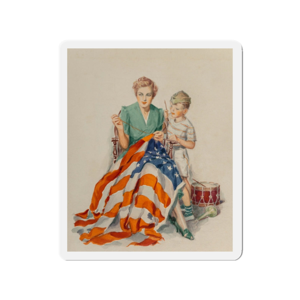 Needlework, poster illustration (2), circa 1940 (Magazine Illustration) Refrigerator Magnet-2" x 2"-The Sticker Space