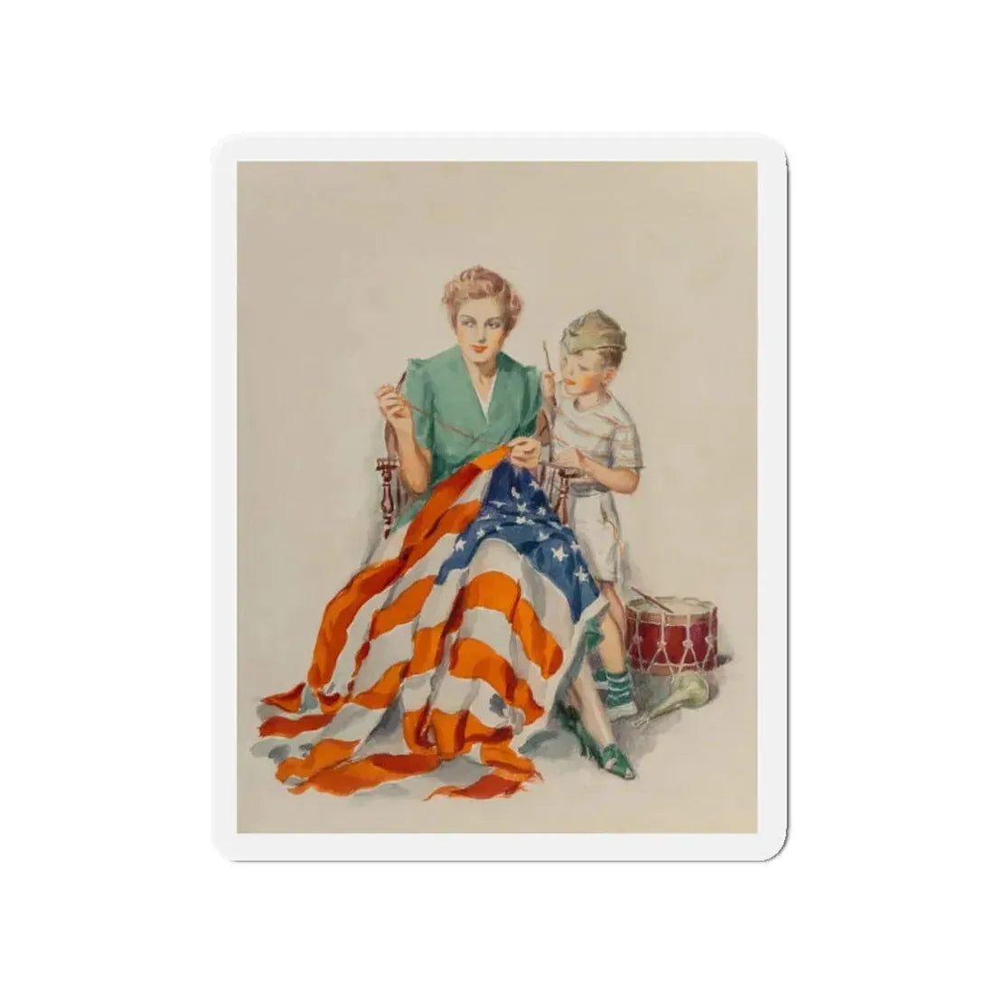 Needlework, poster illustration (2), circa 1940 (Magazine Illustration) Refrigerator Magnet 3 Inch - The Sticker Space