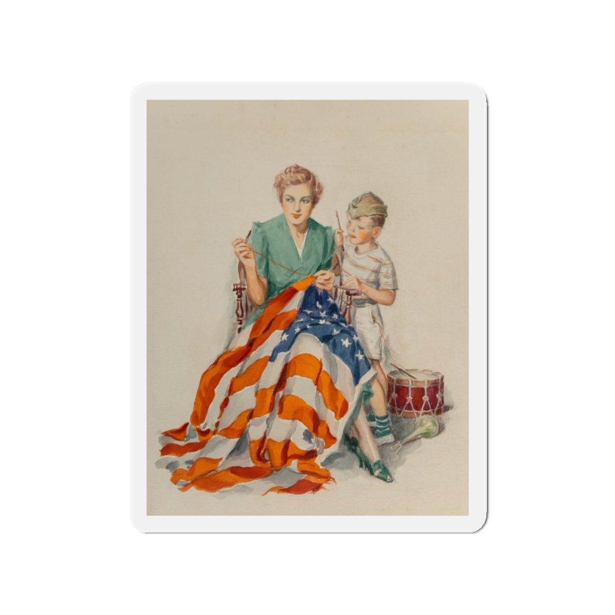 Needlework, poster illustration (2), circa 1940 (Magazine Illustration) Refrigerator Magnet-3" x 3"-The Sticker Space