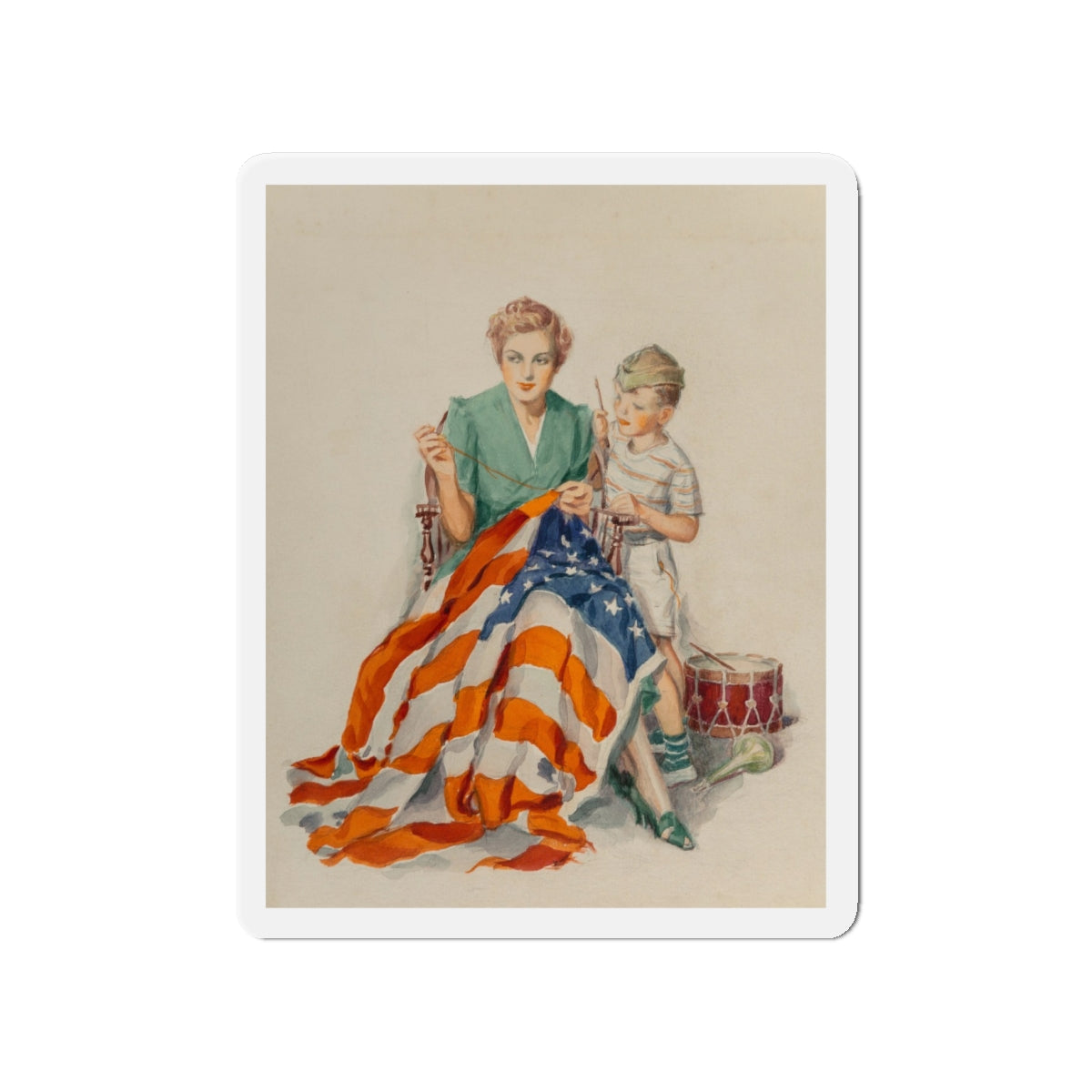 Needlework, poster illustration (2), circa 1940 (Magazine Illustration) Refrigerator Magnet-4" x 4"-The Sticker Space