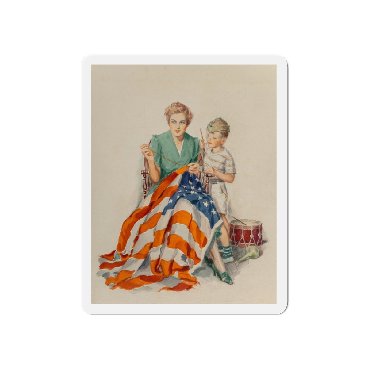 Needlework, poster illustration (2), circa 1940 (Magazine Illustration) Refrigerator Magnet-5" x 5"-The Sticker Space