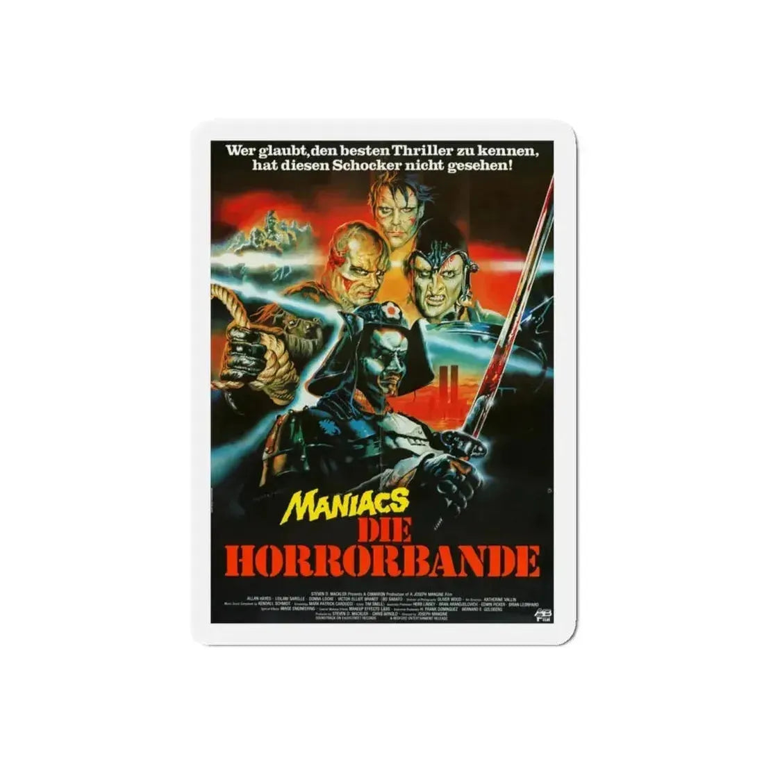 NEON MANIACS (GERMAN) 1986 Movie Poster - Refrigerator Magnet 4 Inch Die-Cut - The Sticker Space