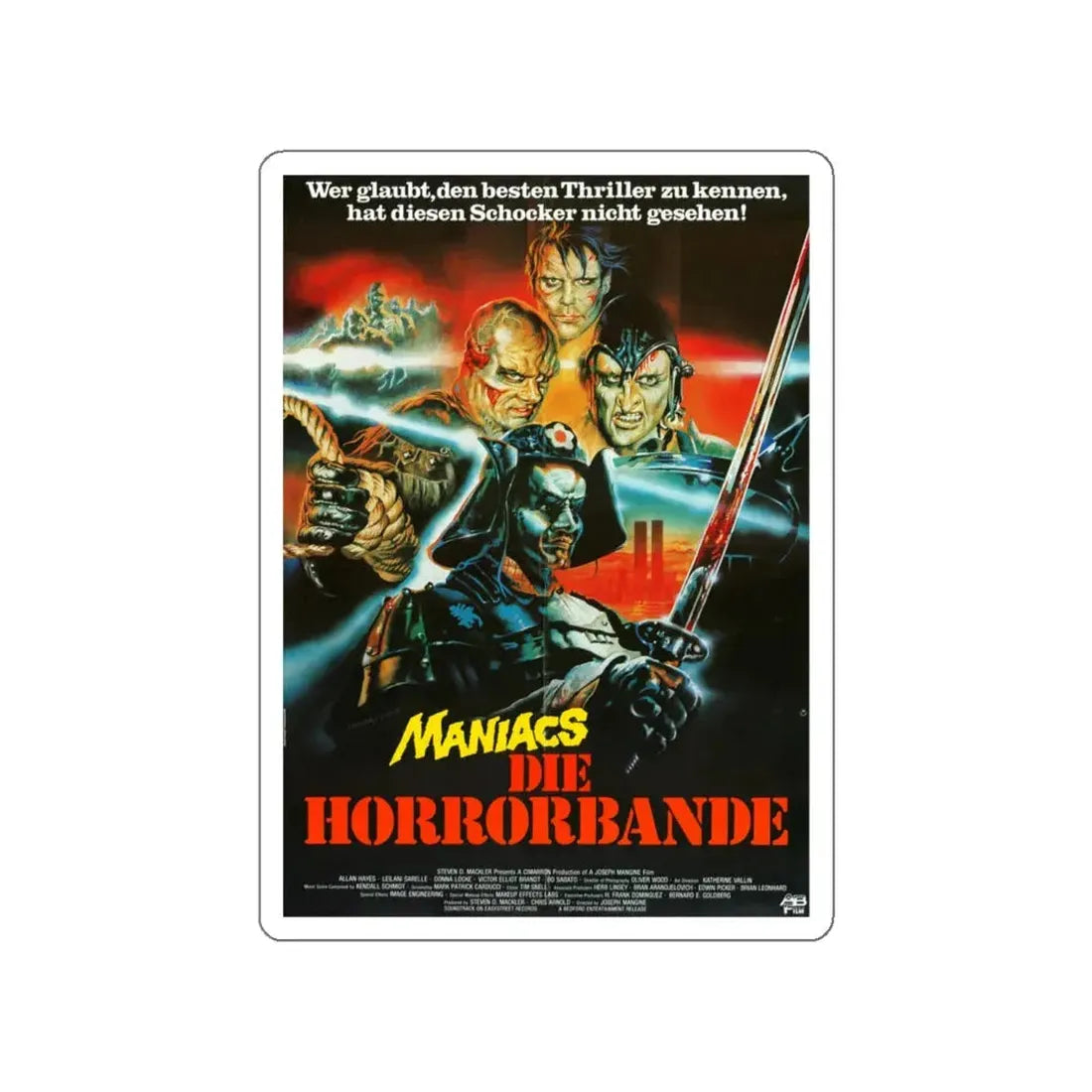NEON MANIACS (GERMAN) 1986 Movie Poster STICKER Vinyl Die-Cut Decal 4 Inch - The Sticker Space