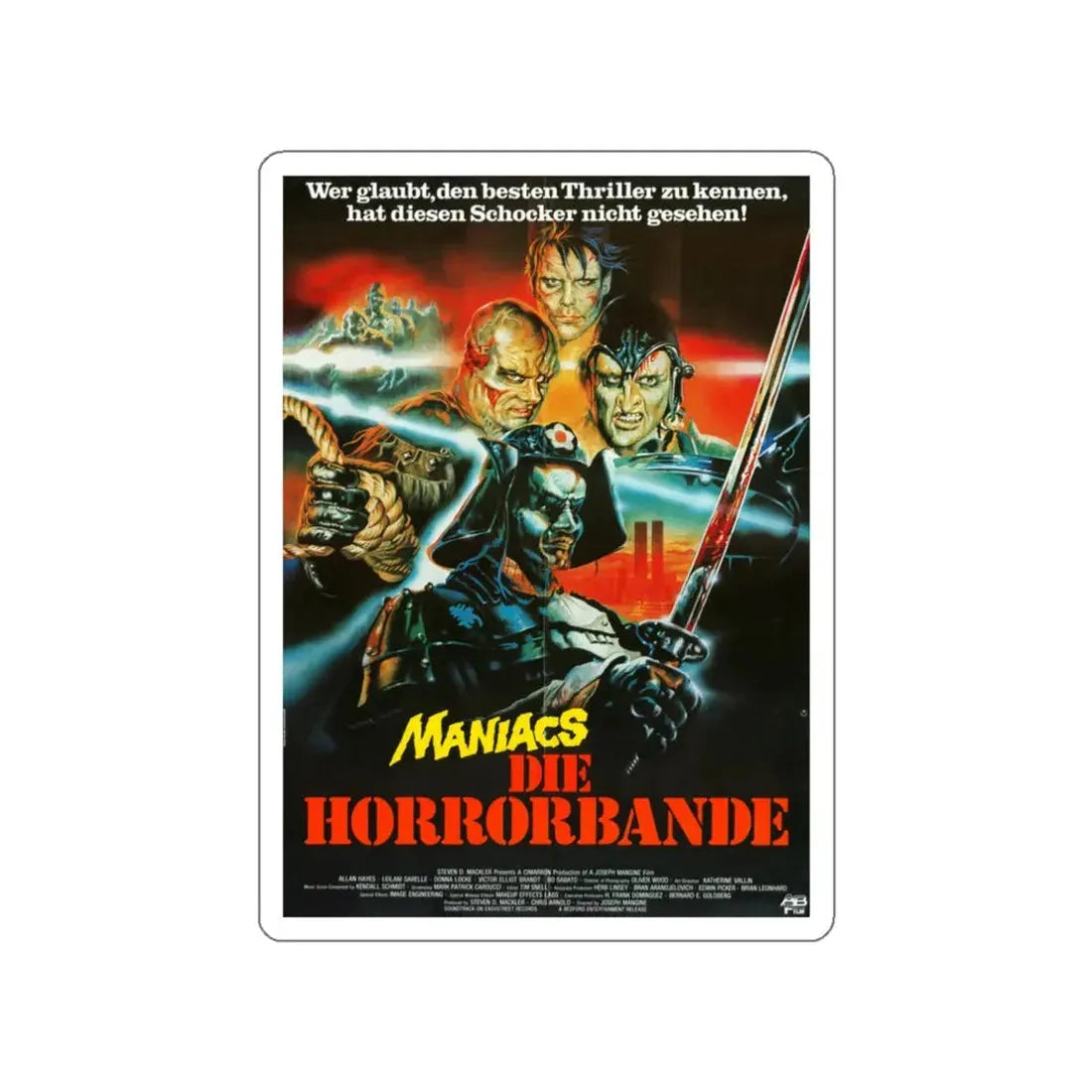 NEON MANIACS (GERMAN) 1986 Movie Poster STICKER Vinyl Die-Cut Decal - The Sticker Space