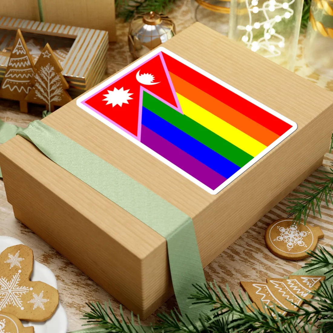 Nepal Gay Pride Rainbow Flag (Nepal) STICKER Vinyl Kiss-Cut Decal - The Sticker Space