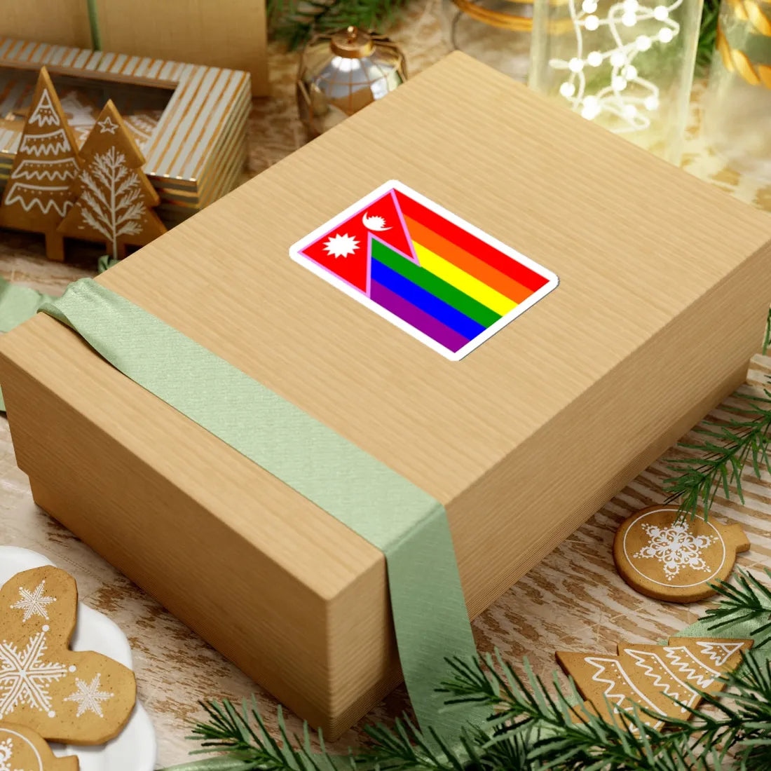 Nepal Gay Pride Rainbow Flag (Nepal) STICKER Vinyl Kiss-Cut Decal - The Sticker Space