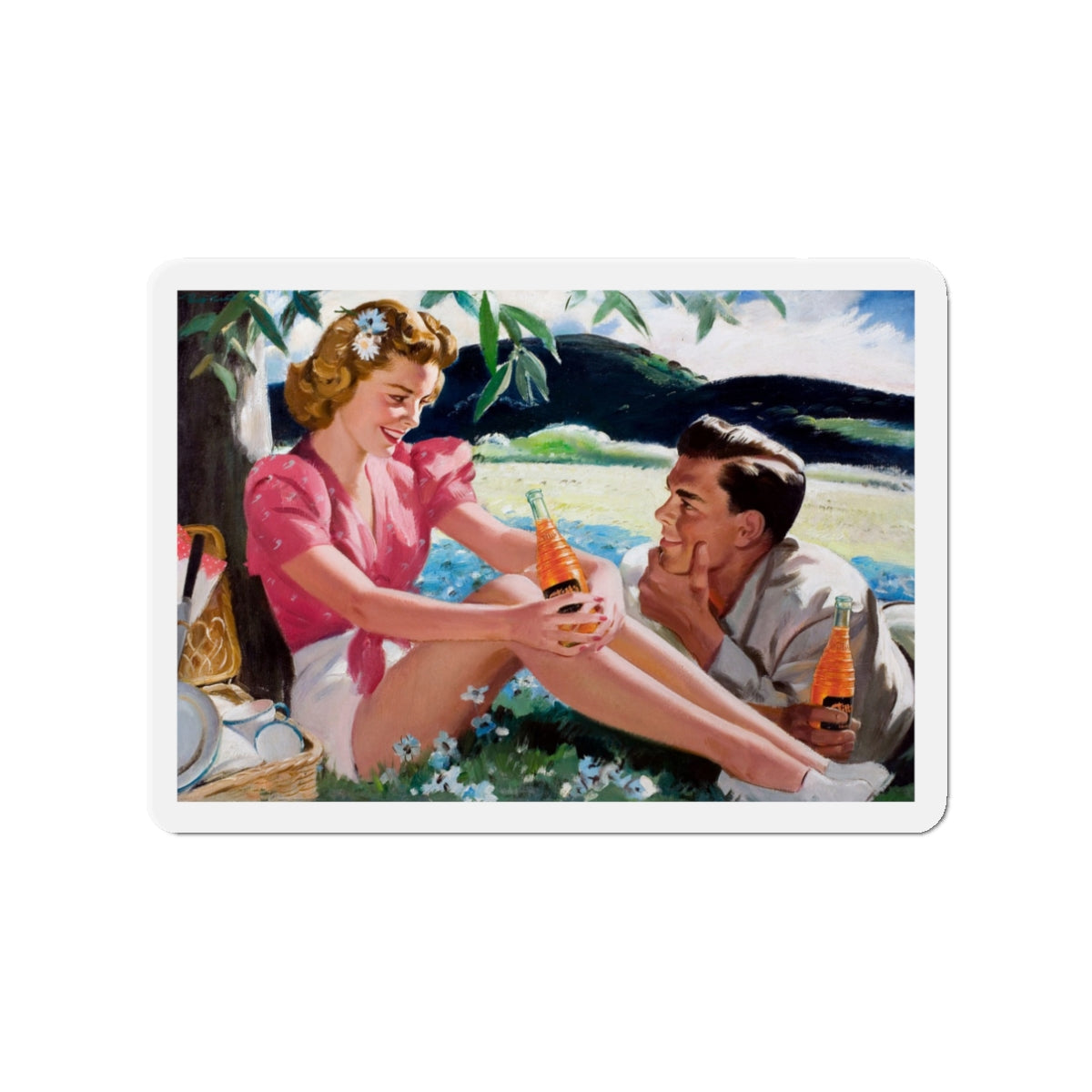 Nesbitt's Orange Soda, ad illustration (Magazine Illustration) Refrigerator Magnet-3" x 3"-The Sticker Space