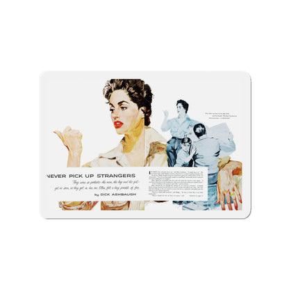 Never Pick Up Strangers, Chatelaine, October 1954 (Magazine Illustration) Refrigerator Magnet-3" x 3"-The Sticker Space