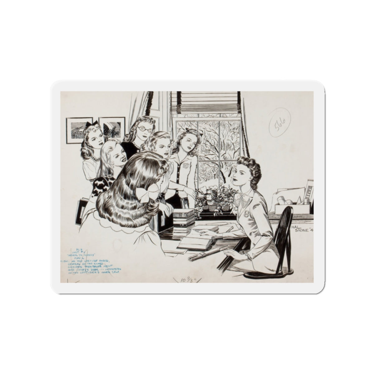 Never to Marry, magazine story illustration, 1943 (Magazine Illustration) Refrigerator Magnet-2" x 2"-The Sticker Space