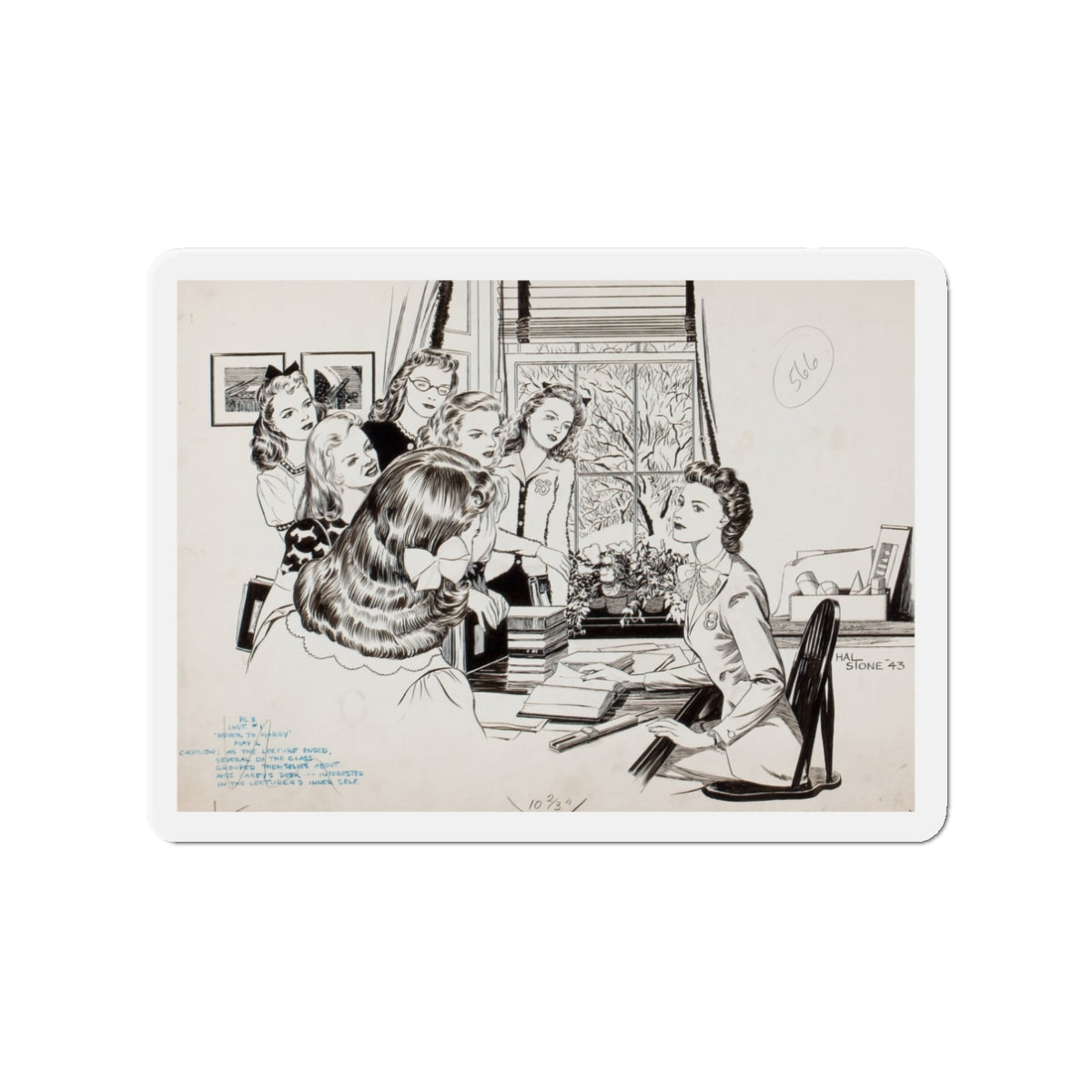 Never to Marry, magazine story illustration, 1943 (Magazine Illustration) Refrigerator Magnet-3" x 3"-The Sticker Space