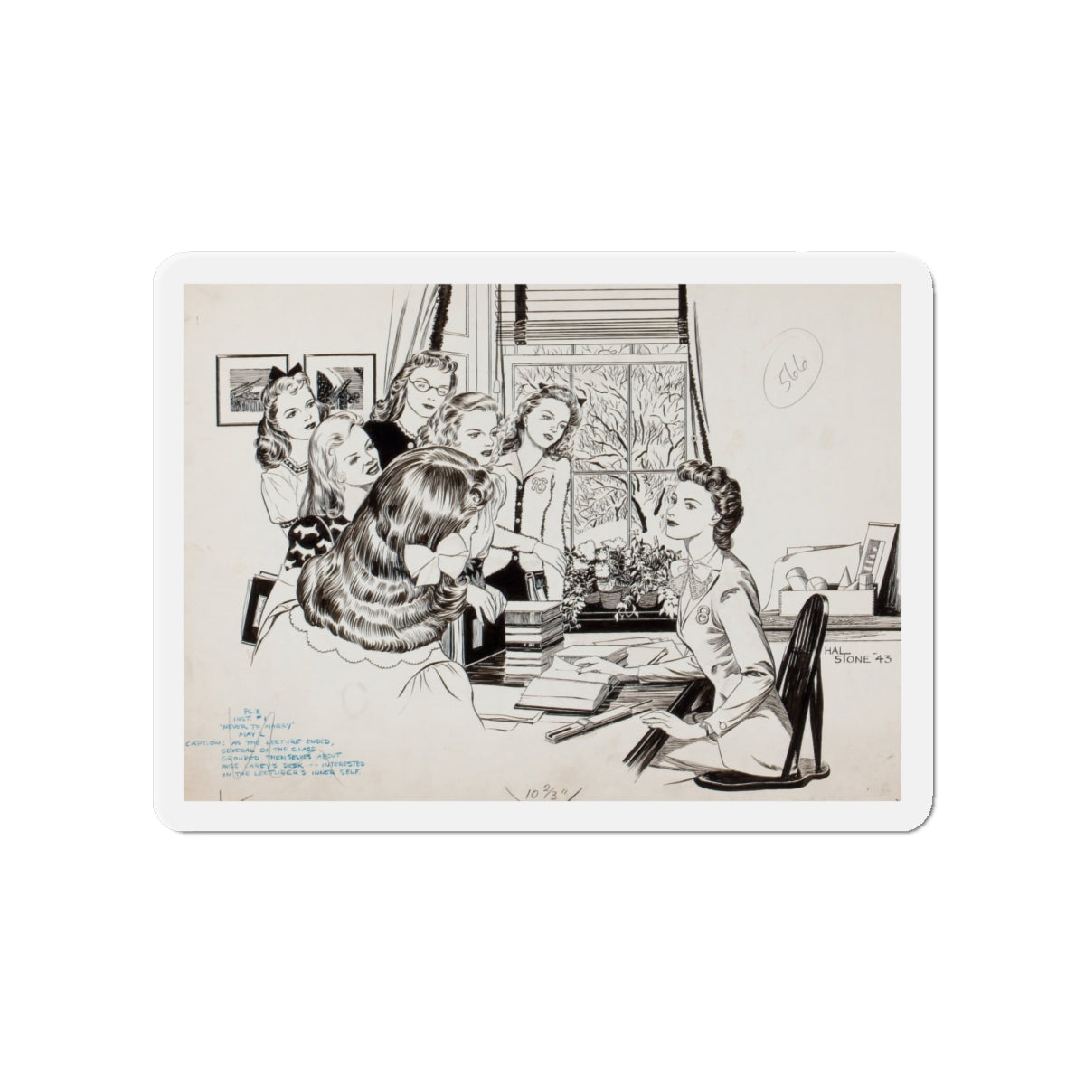 Never to Marry, magazine story illustration, 1943 (Magazine Illustration) Refrigerator Magnet-4" x 4"-The Sticker Space