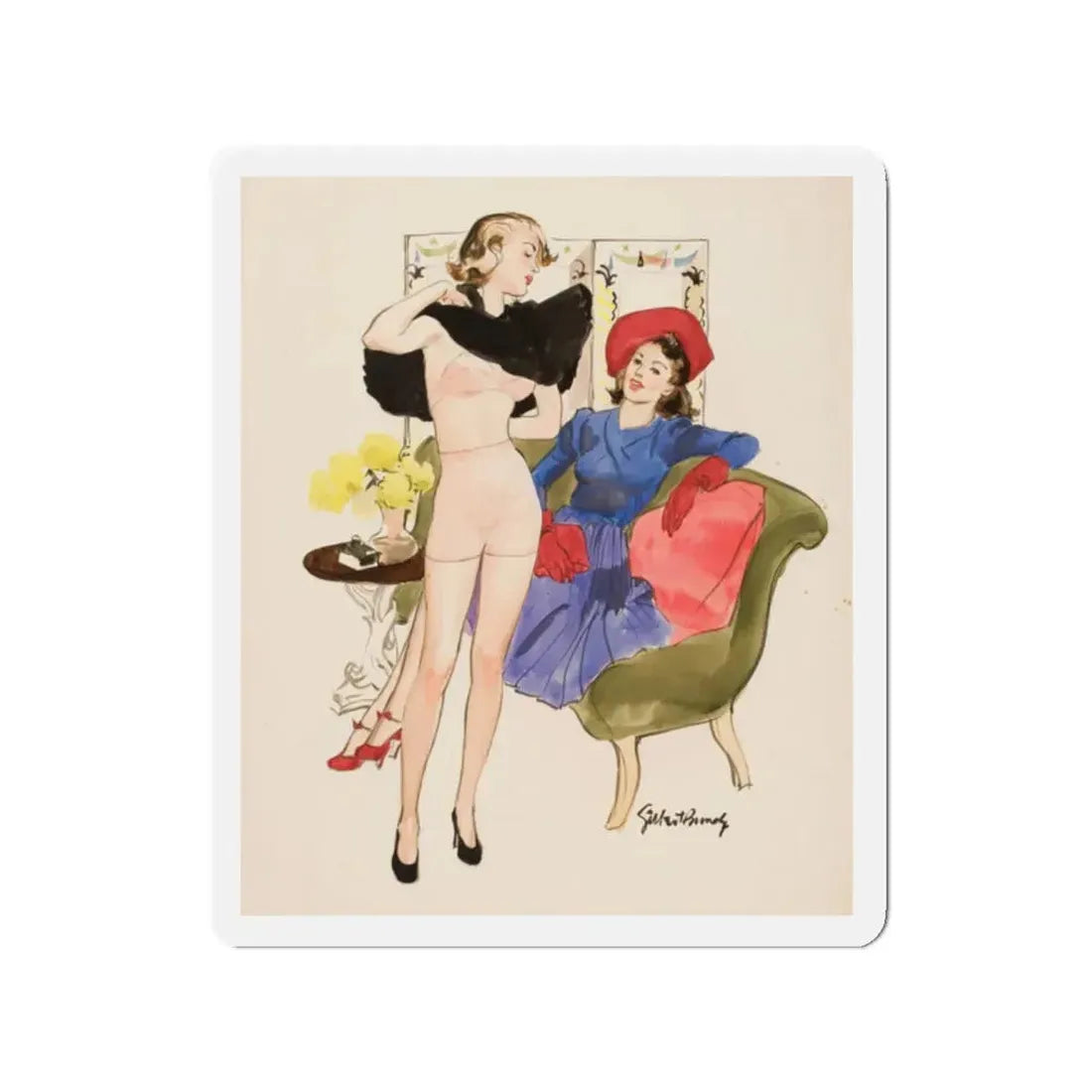 New Dress, 1939 (Magazine Illustration) Refrigerator Magnet 2 Inch - The Sticker Space
