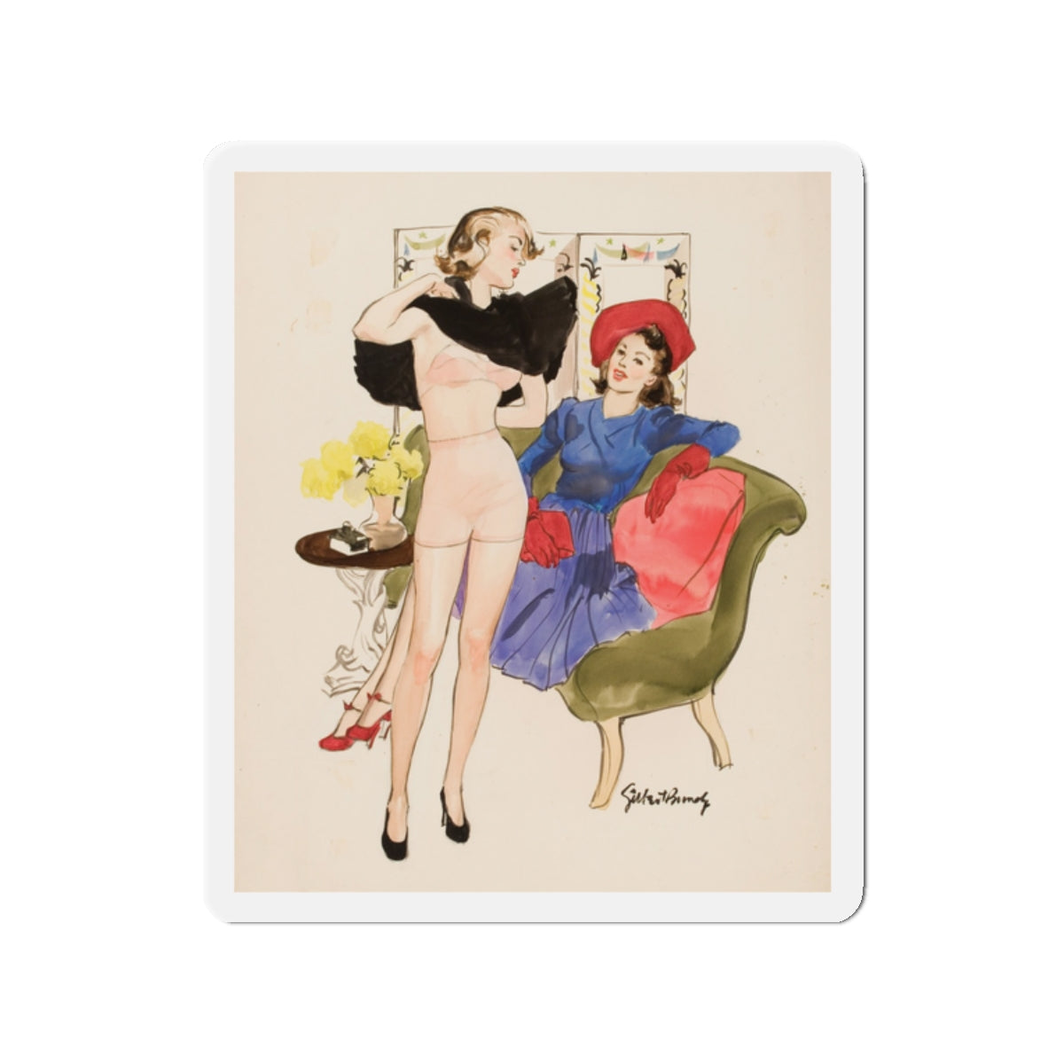 New Dress, 1939 (Magazine Illustration) Refrigerator Magnet-2" x 2"-The Sticker Space