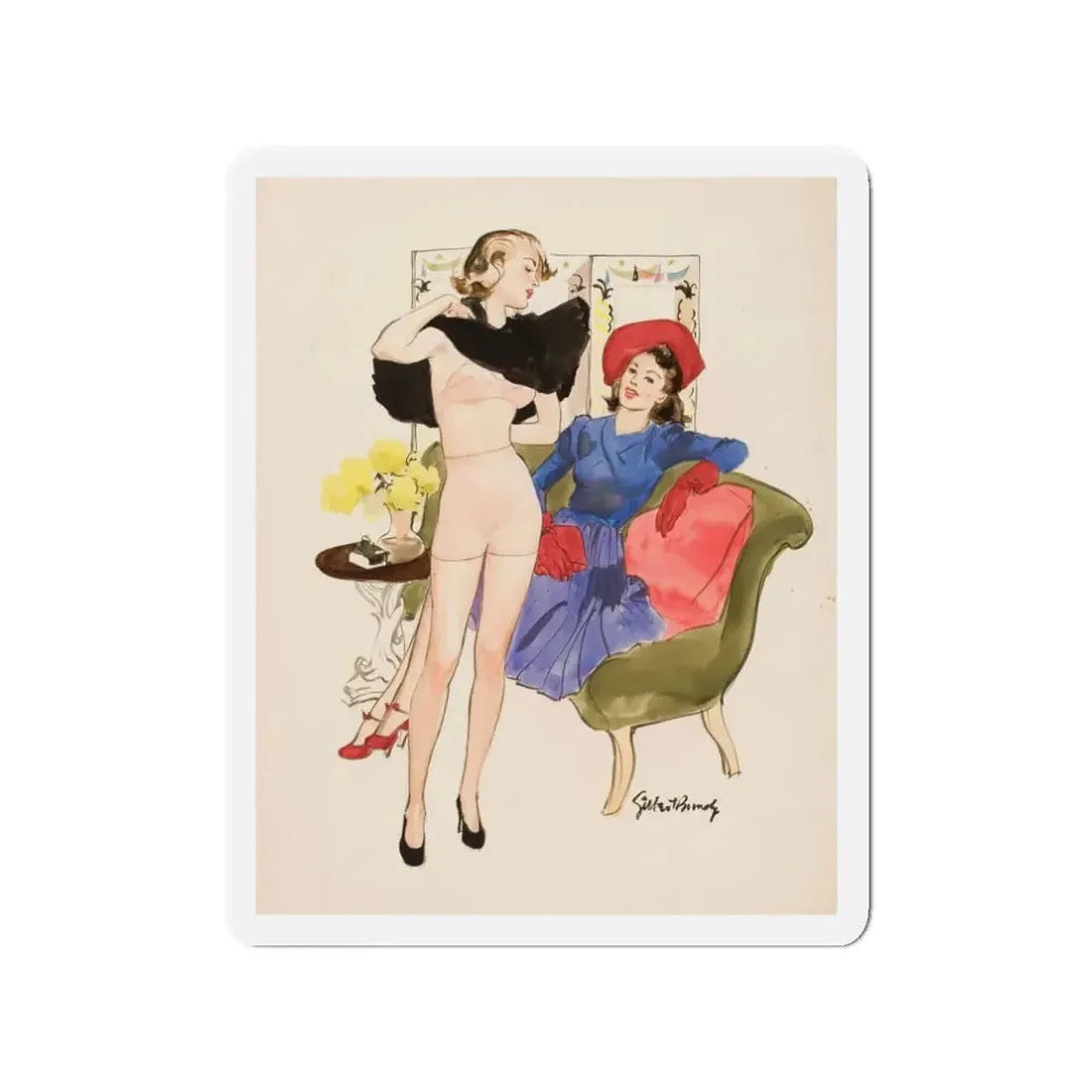 New Dress, 1939 (Magazine Illustration) Refrigerator Magnet 3 Inch - The Sticker Space