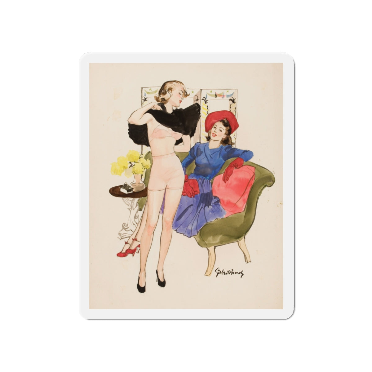 New Dress, 1939 (Magazine Illustration) Refrigerator Magnet-4" x 4"-The Sticker Space