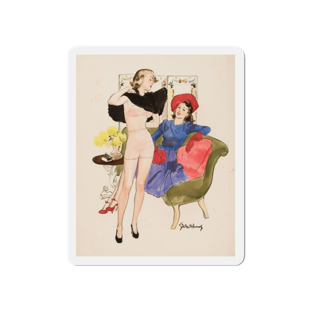 New Dress, 1939 (Magazine Illustration) Refrigerator Magnet-5" x 5"-The Sticker Space