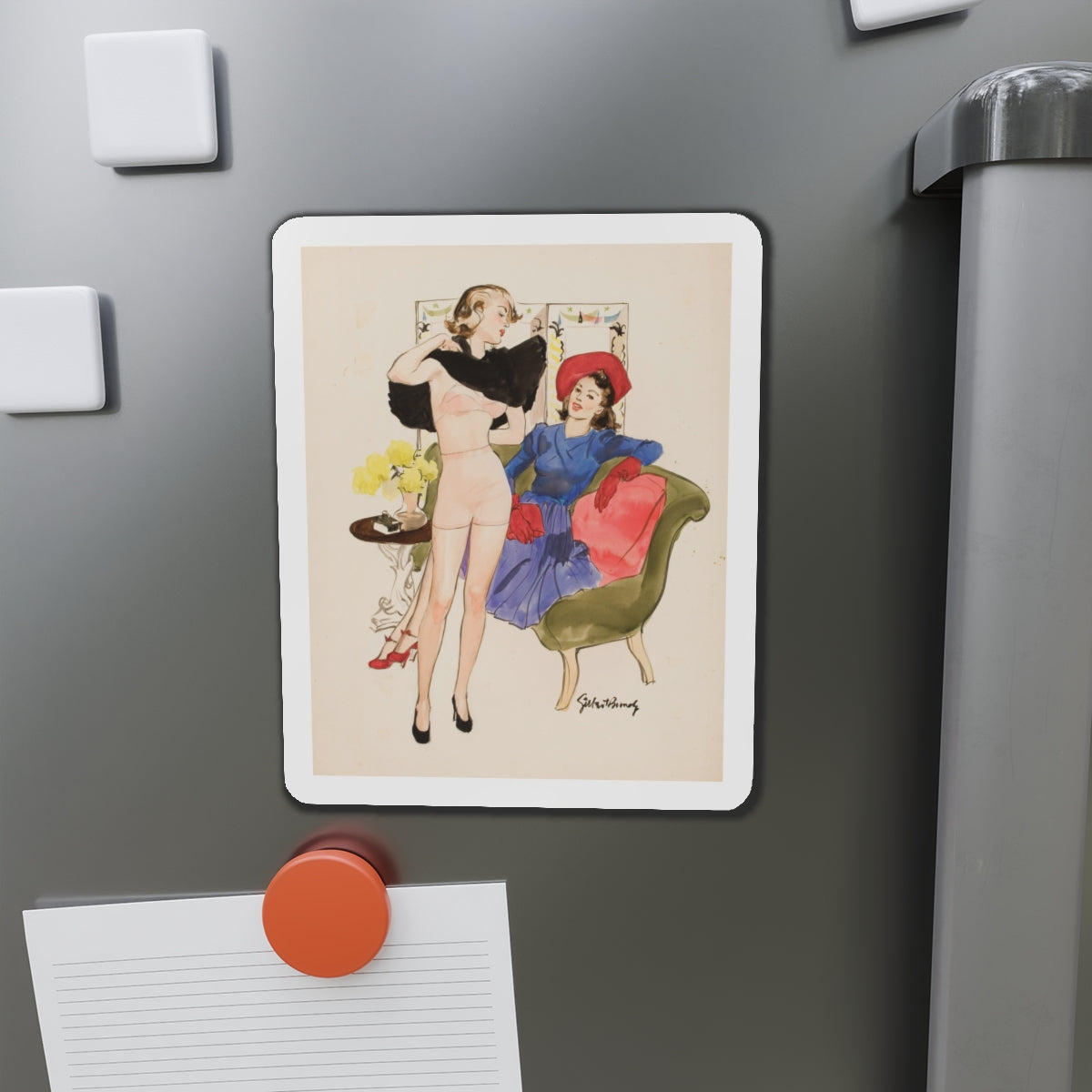 New Dress, 1939 (Magazine Illustration) Refrigerator Magnet-The Sticker Space