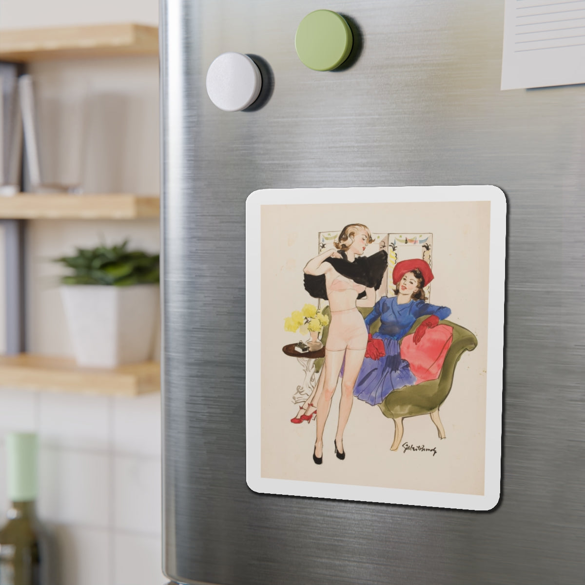 New Dress, 1939 (Magazine Illustration) Refrigerator Magnet-The Sticker Space