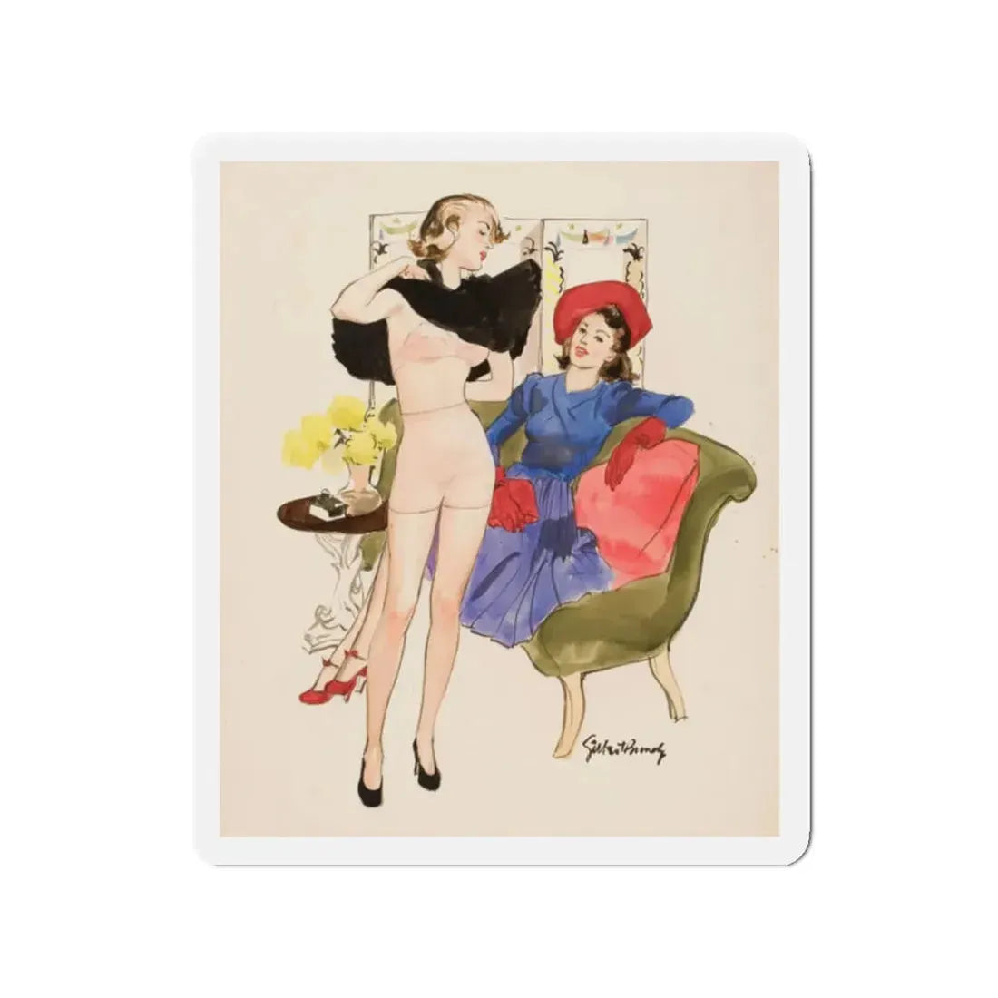 New Dress, 1939 (Magazine Illustration) Refrigerator Magnet - The Sticker Space
