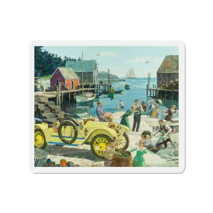 New England Clambake, 1912 Oldsmobile, Great Moments in Early American Motoring, 1970 (Magazine Illustration) Refrigerator Magnet 2 Inch - The Sticker Space