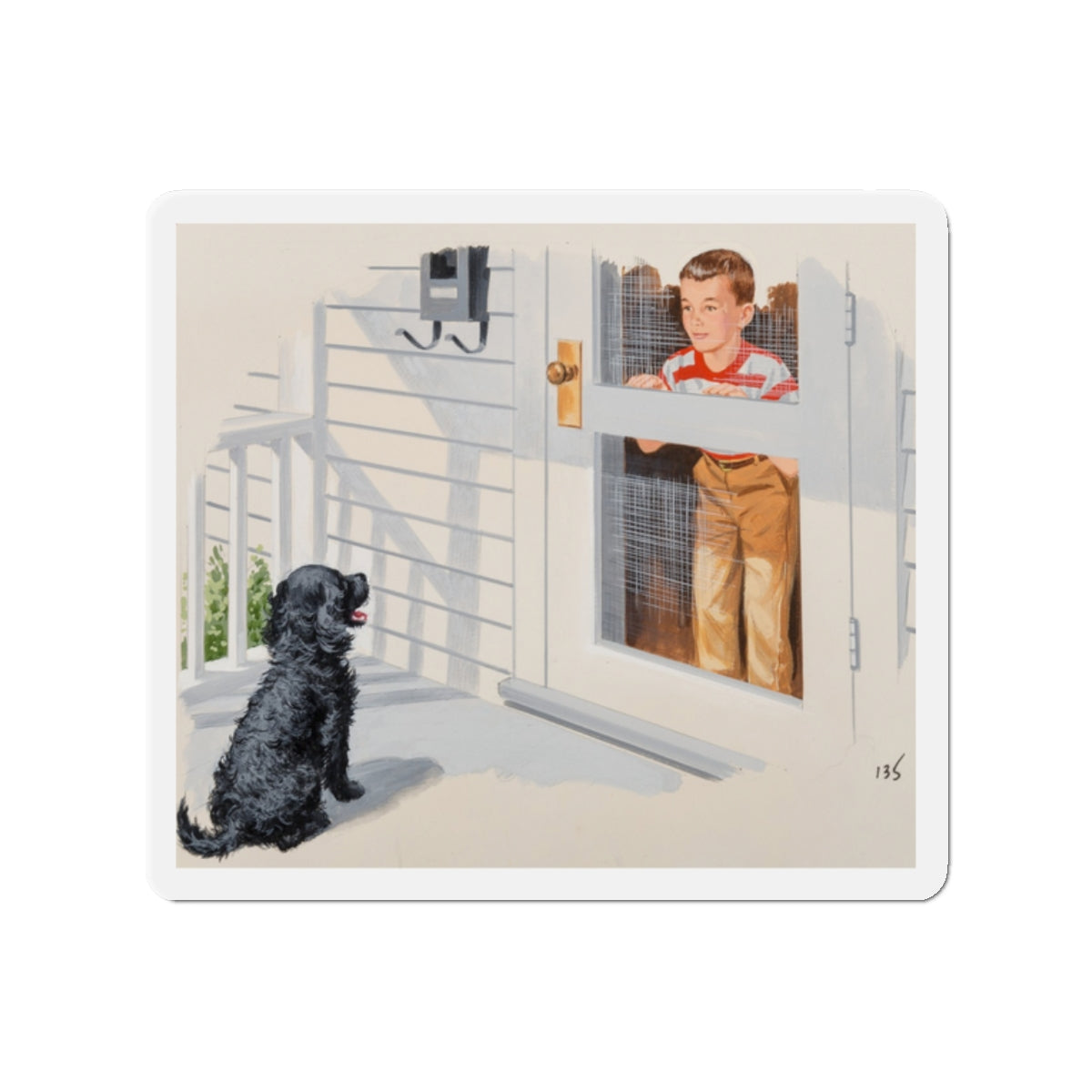 New Friend, Dick and Jane illustration (Magazine Illustration) Refrigerator Magnet-2" x 2"-The Sticker Space