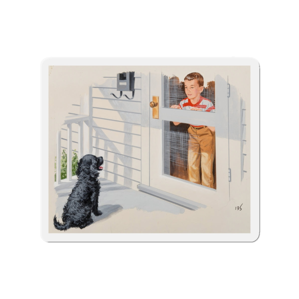 New Friend, Dick and Jane illustration (Magazine Illustration) Refrigerator Magnet-3" x 3"-The Sticker Space