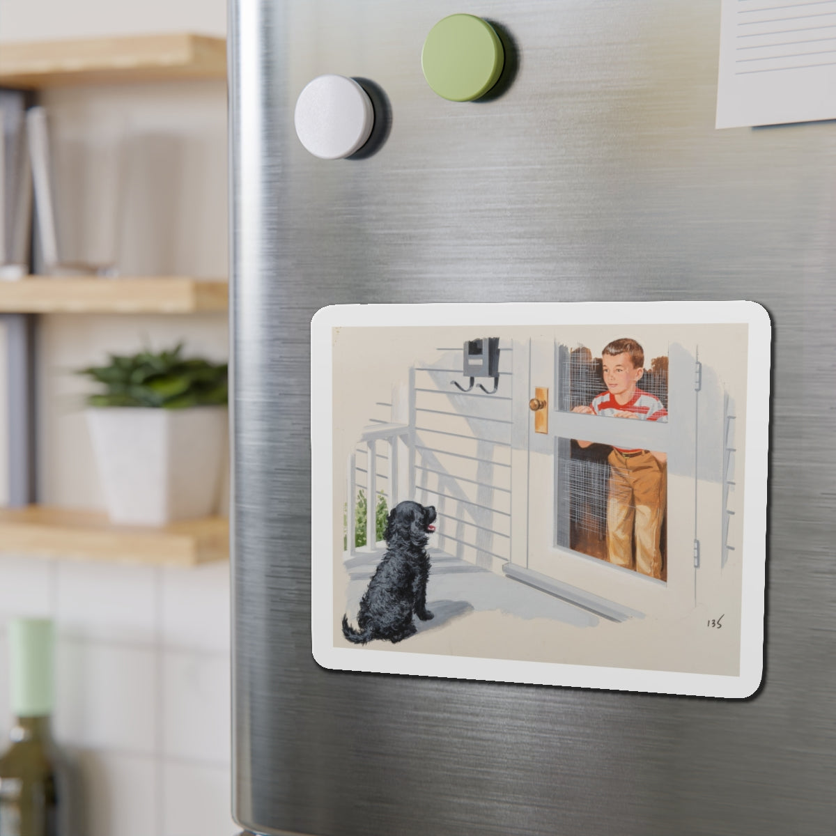 New Friend, Dick and Jane illustration (Magazine Illustration) Refrigerator Magnet-The Sticker Space