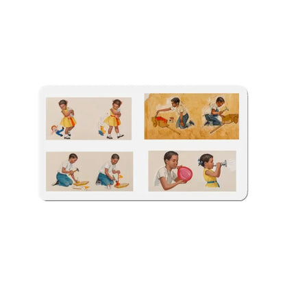 New Friends, Dick and Jane illustration (Magazine Illustration) Refrigerator Magnet 2 Inch - The Sticker Space