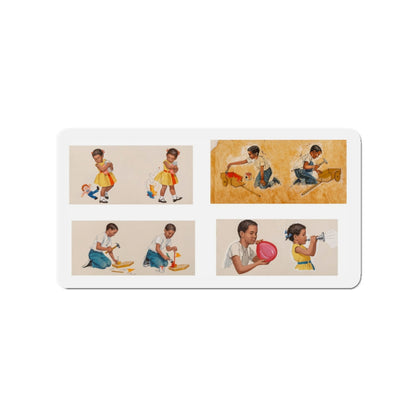 New Friends, Dick and Jane illustration (Magazine Illustration) Refrigerator Magnet-3" x 3"-The Sticker Space