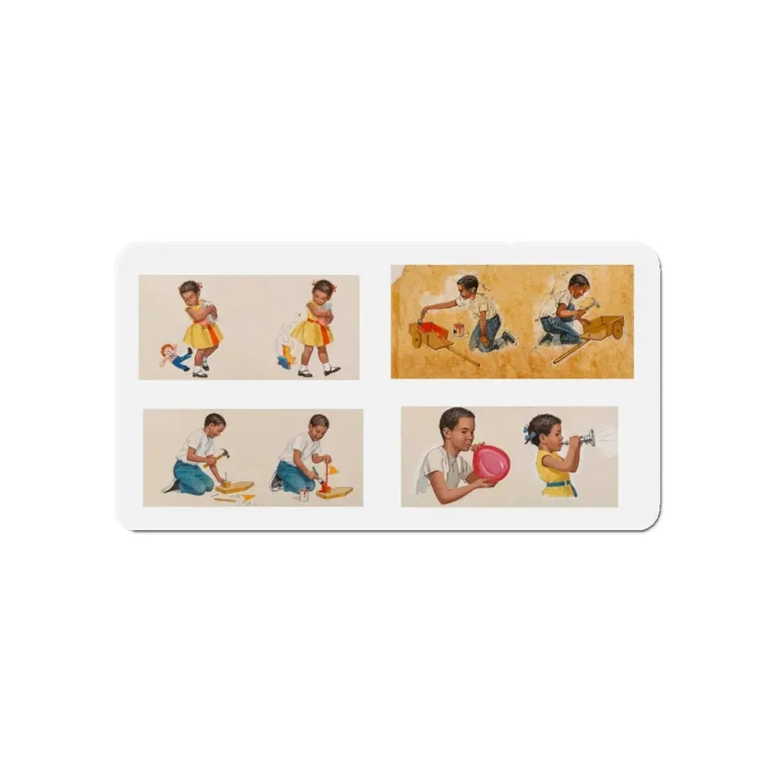 New Friends, Dick and Jane illustration (Magazine Illustration) Refrigerator Magnet 5 Inch - The Sticker Space