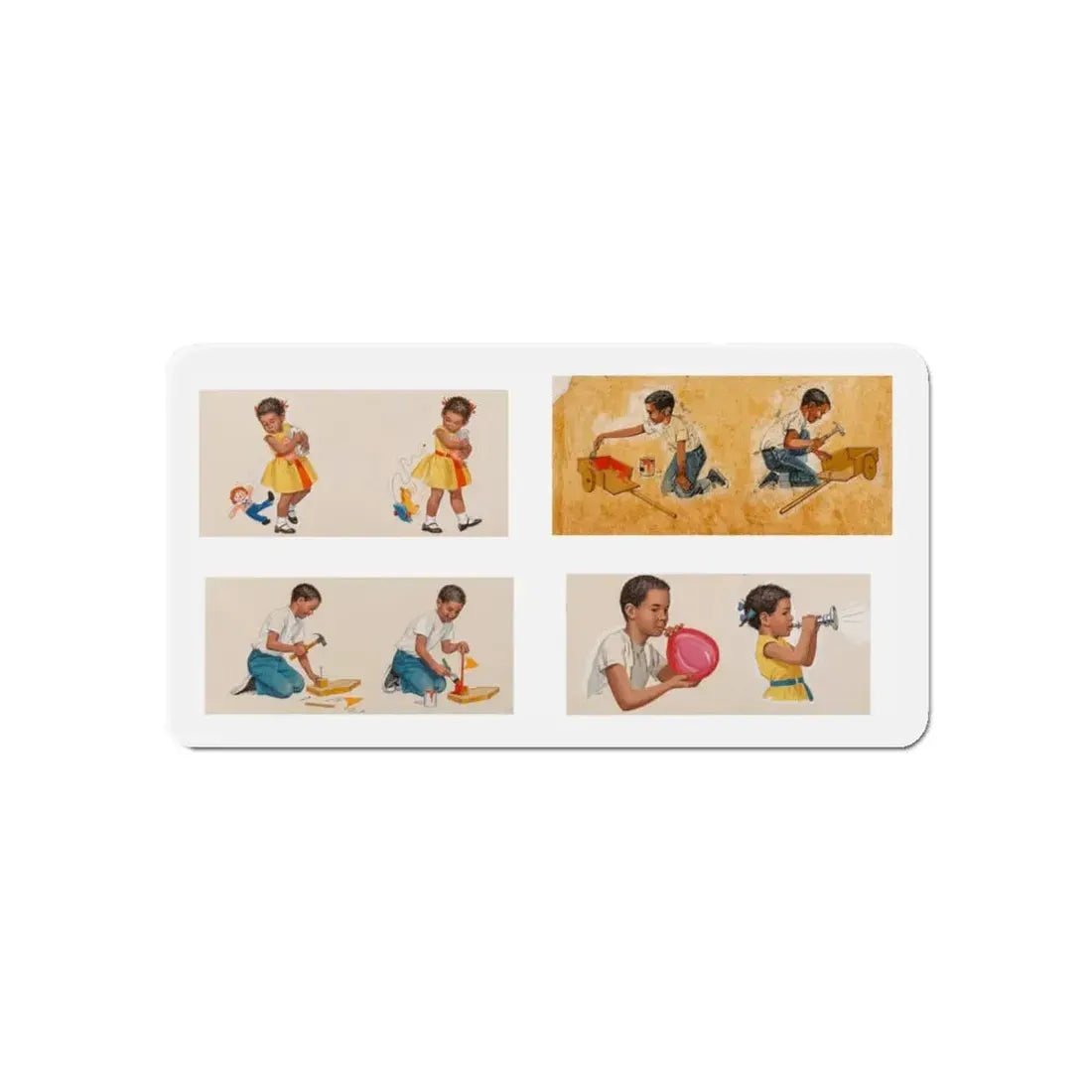 New Friends, Dick and Jane illustration (Magazine Illustration) Refrigerator Magnet - The Sticker Space