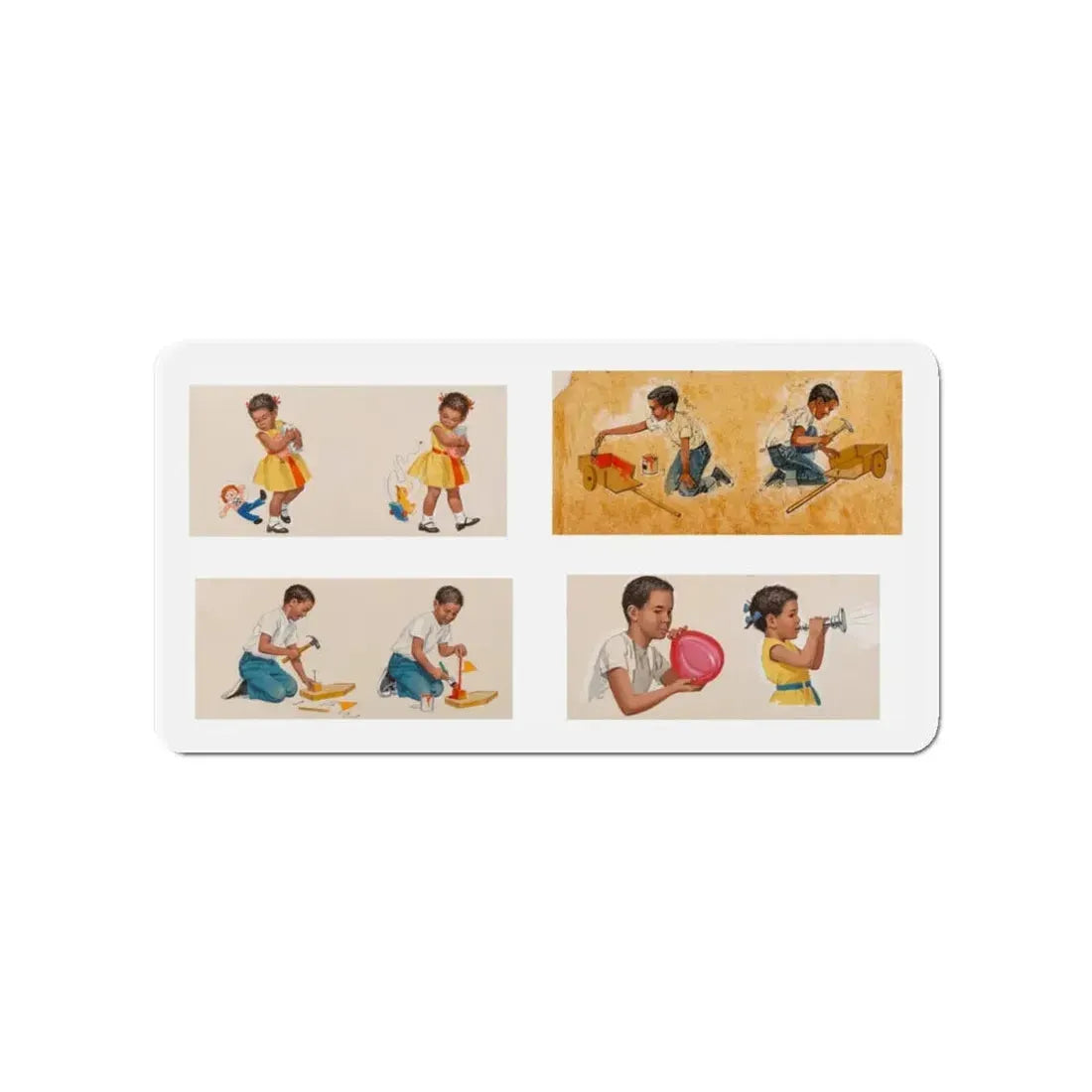 New Friends, Dick and Jane illustration (Magazine Illustration) Refrigerator Magnet - The Sticker Space