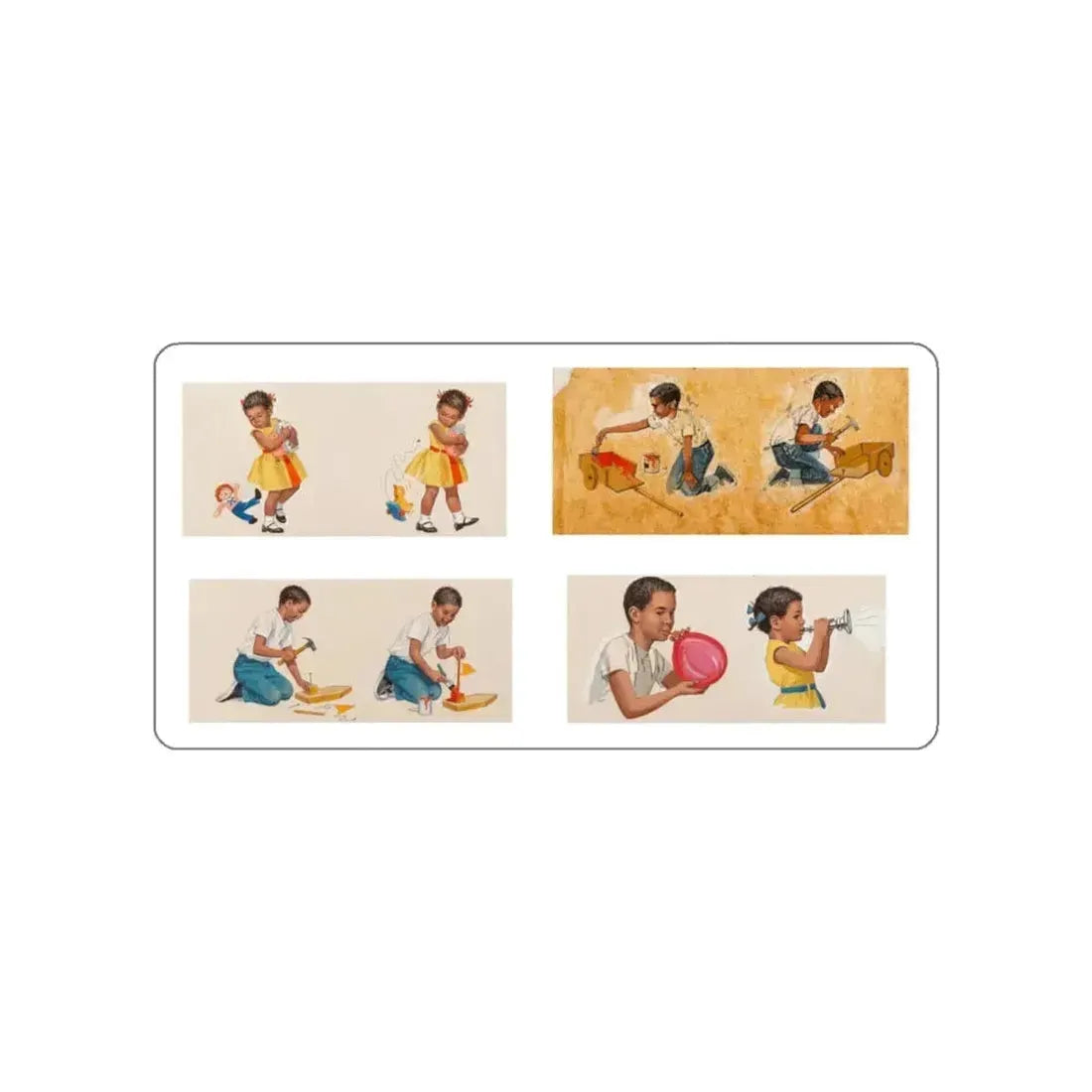 New Friends, Dick and Jane illustration (Magazine Illustration) STICKER Vinyl Die-Cut Decal White Die-Cut 3 Inch - The Sticker Space