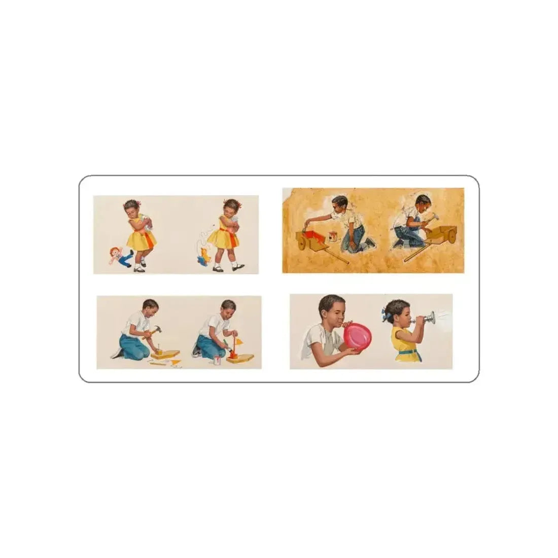 New Friends, Dick and Jane illustration (Magazine Illustration) STICKER Vinyl Die-Cut Decal White Die-Cut 4 Inch - The Sticker Space