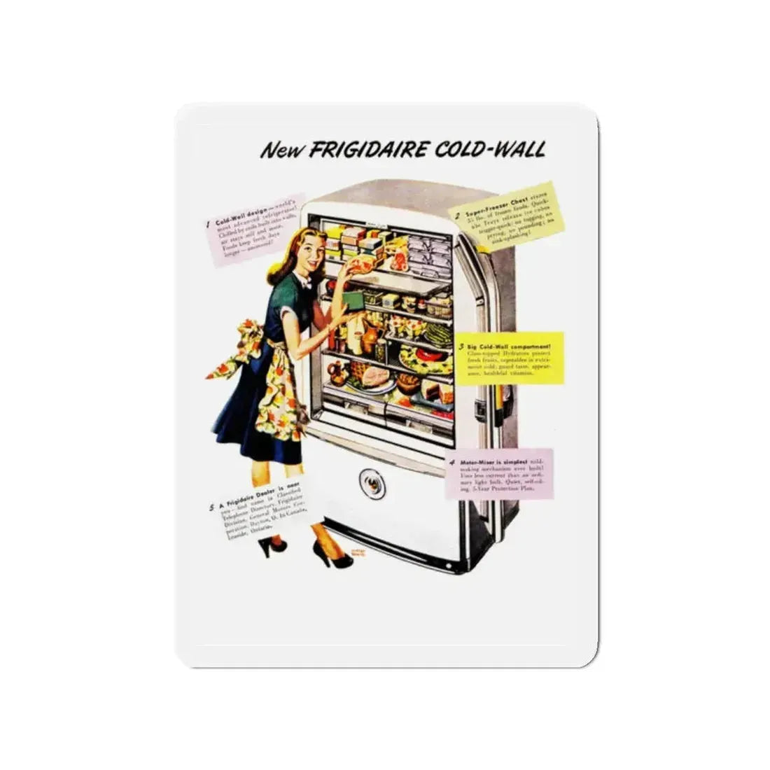 New Frigidaire Cold-Wall advt, Parent's Magazine, July 1947 (Magazine Illustration) Refrigerator Magnet 2 Inch - The Sticker Space