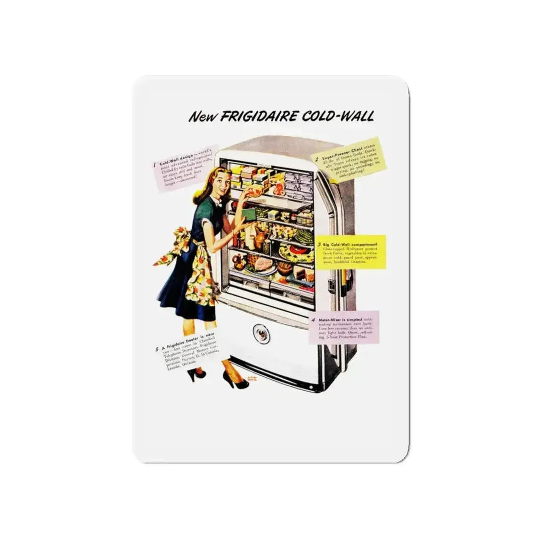 New Frigidaire Cold-Wall advt, Parent's Magazine, July 1947 (Magazine Illustration) Refrigerator Magnet 4 Inch - The Sticker Space