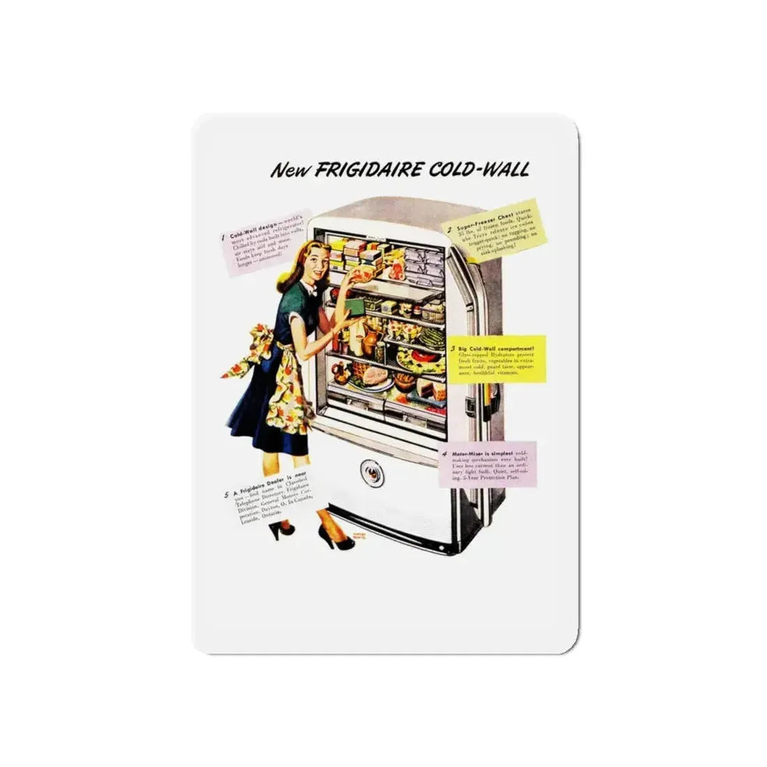 New Frigidaire Cold-Wall advt, Parent's Magazine, July 1947 (Magazine Illustration) Refrigerator Magnet 5 Inch - The Sticker Space