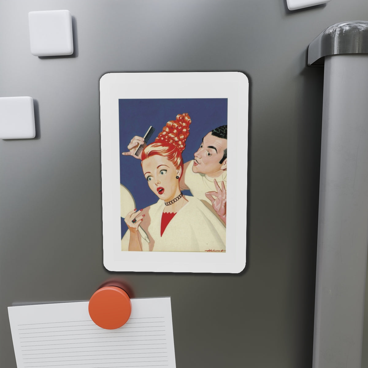 New Hairdo (Magazine Illustration) Refrigerator Magnet-The Sticker Space