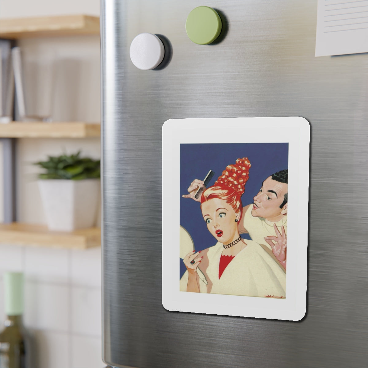 New Hairdo (Magazine Illustration) Refrigerator Magnet-The Sticker Space