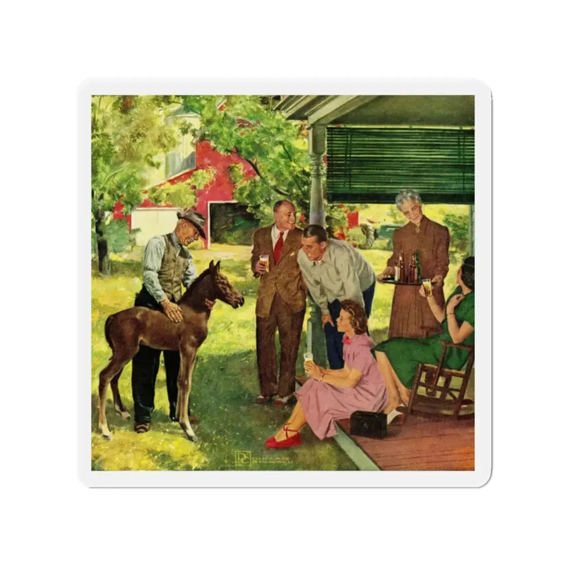 New Member of the Family, 1950 (Magazine Illustration) Refrigerator Magnet 2 Inch - The Sticker Space