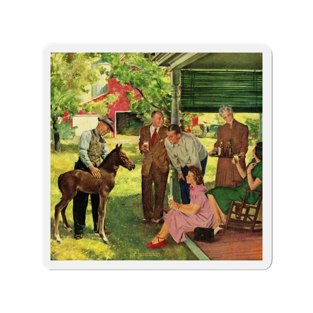 New Member of the Family, 1950 (Magazine Illustration) Refrigerator Magnet-2" x 2"-The Sticker Space