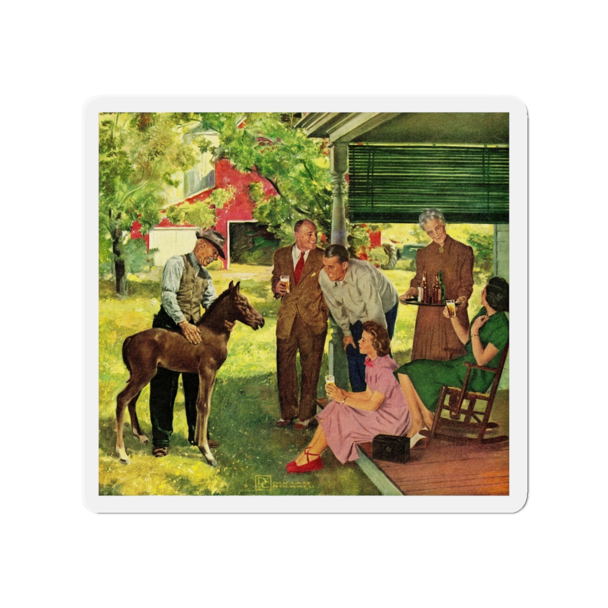 New Member of the Family, 1950 (Magazine Illustration) Refrigerator Magnet-3" x 3"-The Sticker Space