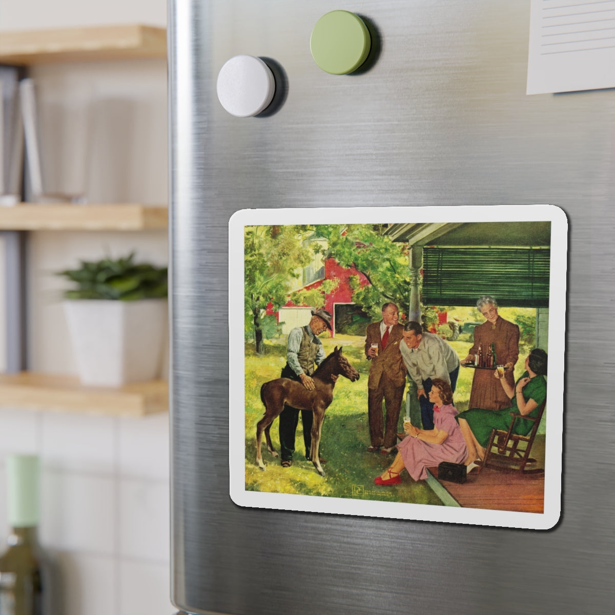 New Member of the Family, 1950 (Magazine Illustration) Refrigerator Magnet-The Sticker Space