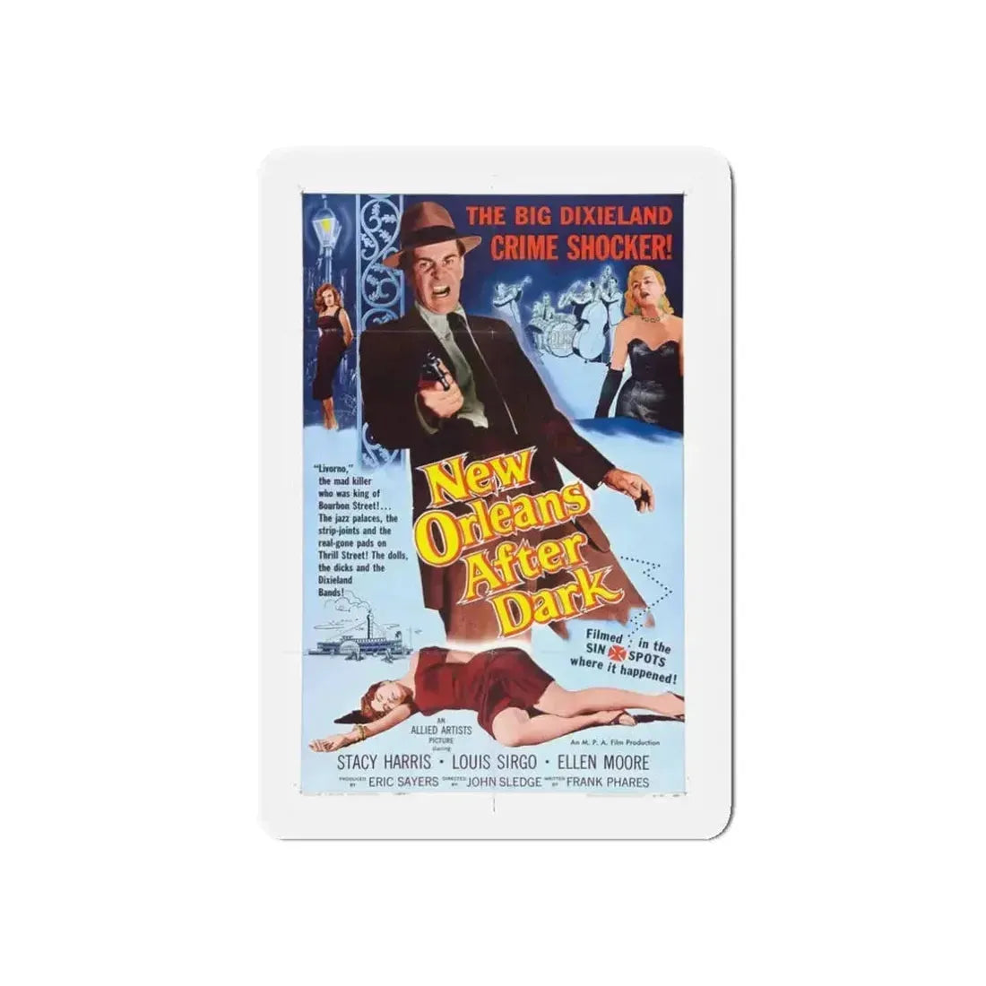 NEW ORLEANS AFTER DARK 1958 Movie Poster - Refrigerator Magnet 3 Inch Die-Cut - The Sticker Space