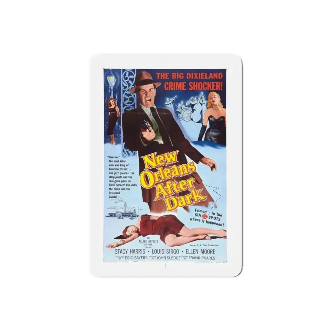 NEW ORLEANS AFTER DARK 1958 Movie Poster - Refrigerator Magnet 5 Inch Die-Cut - The Sticker Space