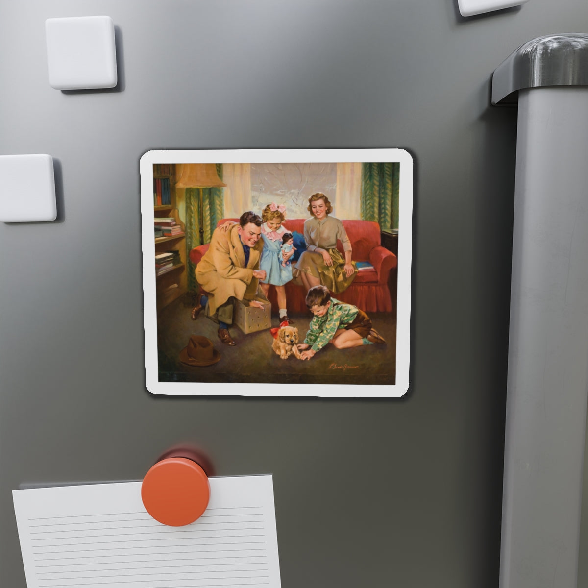 New Puppy (Magazine Illustration) Refrigerator Magnet-The Sticker Space