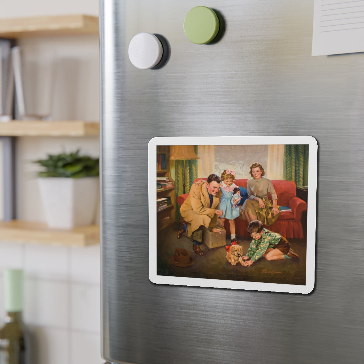 New Puppy (Magazine Illustration) Refrigerator Magnet-The Sticker Space